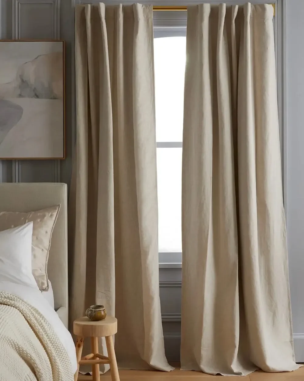 Quince European Linen Room Darkening Curtain Single Panel Flax 48x84 NWT